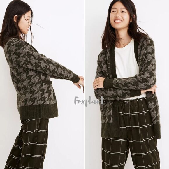 Madewell Allston Double-Button Cardigan Sweater in‎ Houndstooth, size S - Picture 1 of 16